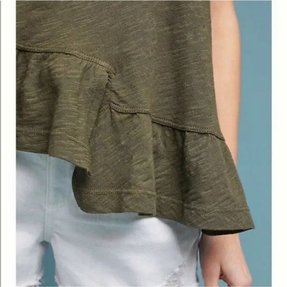 Anthro • Olive asymmetrical tie-back top ruffle size XS - Picture 4 of 10
